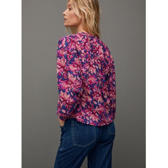 Pilcro Anthropologie Pink Blue Floral Boho Peasant Button Front Blouse Top Women - Picture 2 of 10
